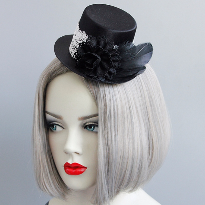 Gothic White Lace Black Rose Top Mini Hat Phụ kiện Halloween Hairclip J18811