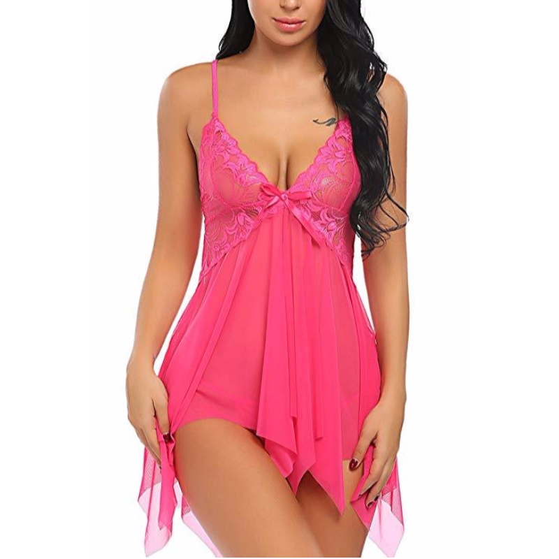Phụ nữ gợi cảm đồ lót ren Babydoll V cổ áo ngủ dây đeo chemise trong một số màu hoa hồng đội