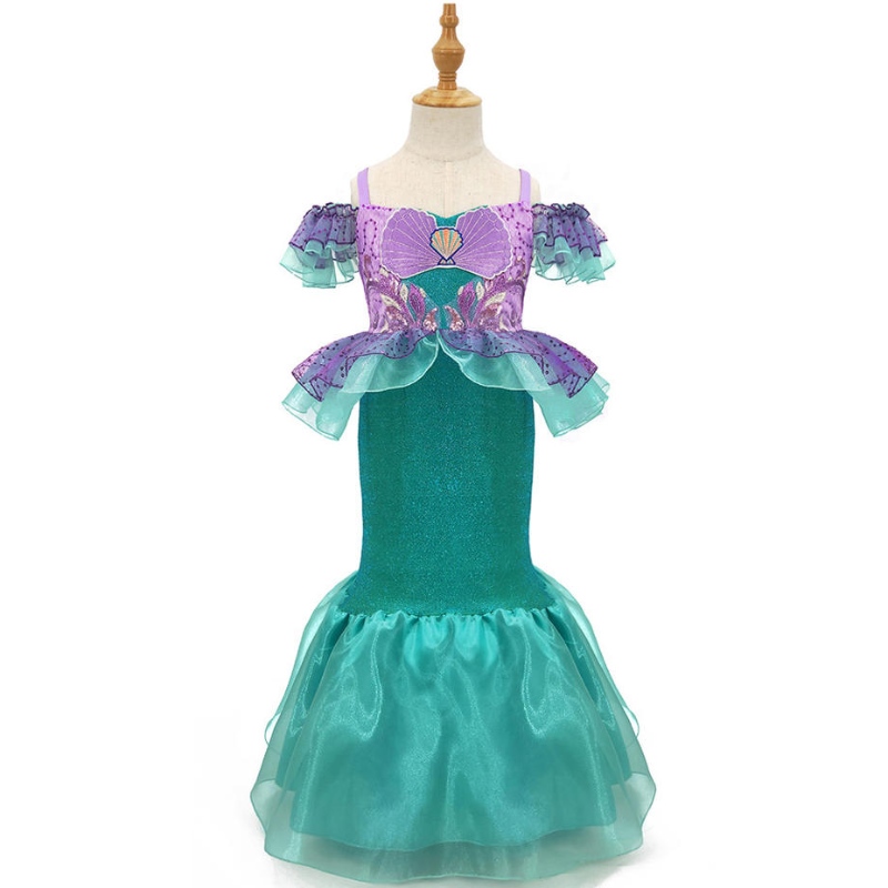 Baige Cô gái đầy màu sắc Bữa tiệc sinhnhật Áo choàng 10năm Kid Tulle Nàng tiên cá Cosplay Trang phục Váy hoa cưới