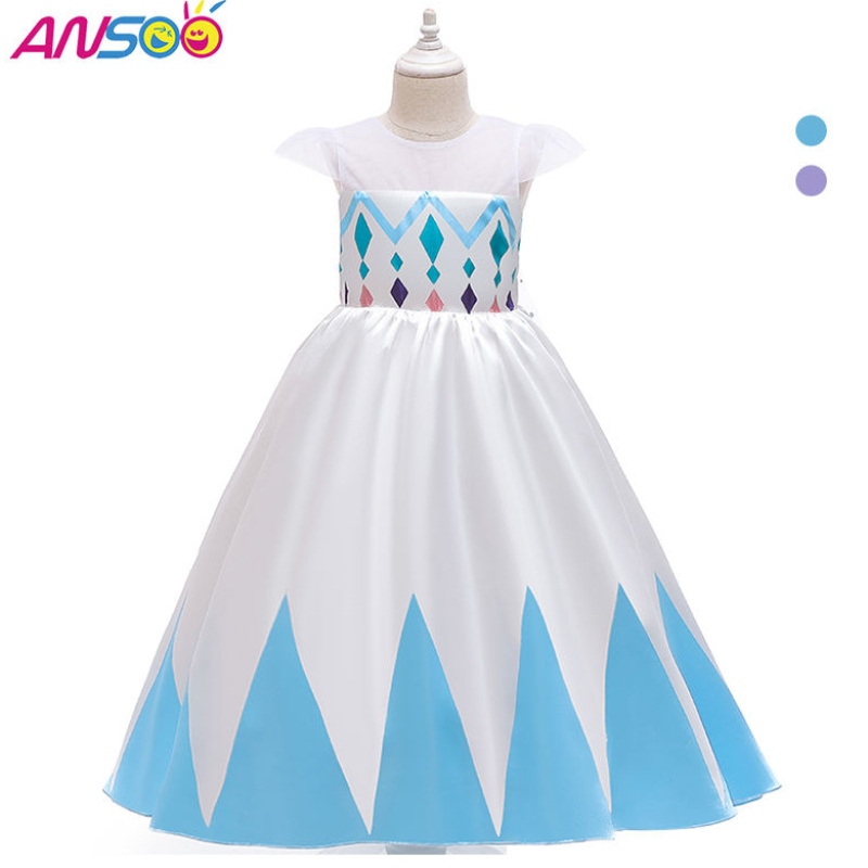 Ansoo New Wholesale Price Phim hoạt hình Elsa White Princess for Girls Dresses Trang phục Halloween cho các cô gái