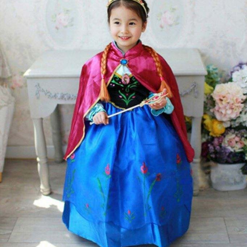 Baige Những đứa trẻ mới trang phục trang phục ưa thích Elsa Anna Long Puffy Halloween Party Dress với Cape BXDCPF