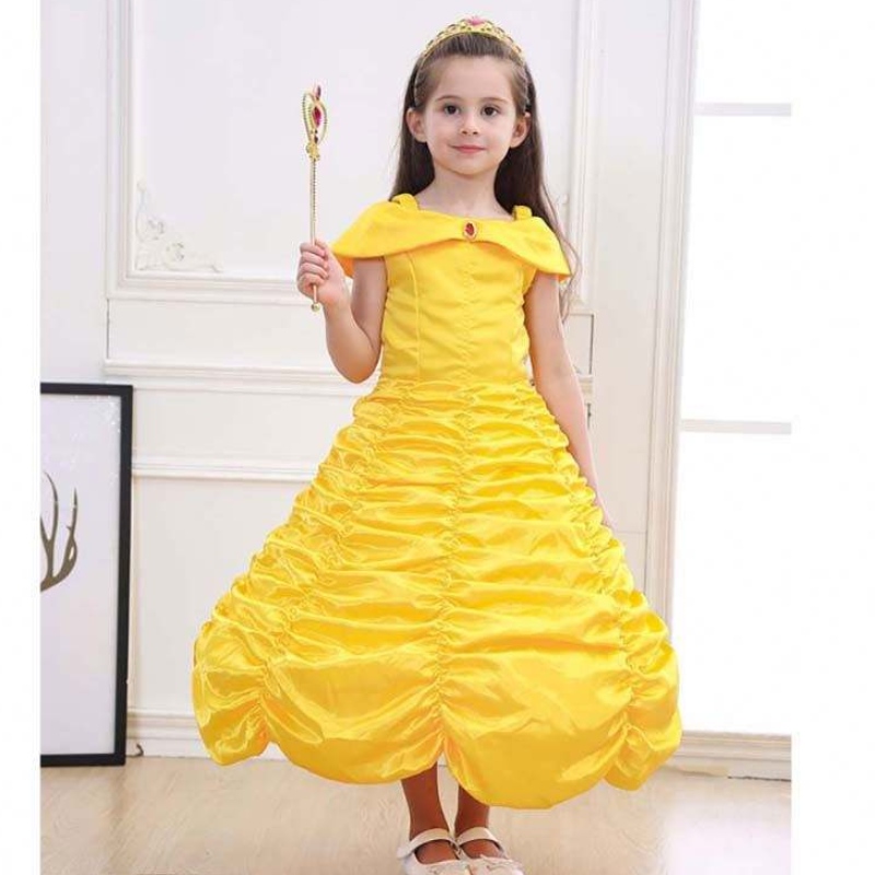Halloween Trẻ em quần áo xếp lớpngoài vai Công chúa màu vàng Belle Trang phục Little Girls Halloween Trang phục HCBL-001