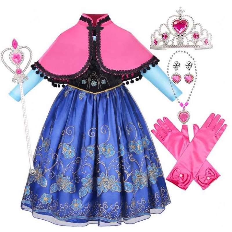 Trong Stock Trẻ em Cosplay Quần áo tuyệt vời Công chúa Anna Trang phục với các phụ kiện với Cloak HCGD-014