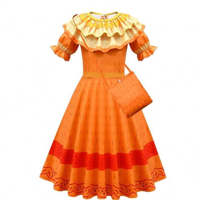 Sản phẩm mới 2022 Kids Girls Mirabel Madrigal Cosplay Trang phục ăn mặc encanto isabela váy với túi tóc giả HCIS-006