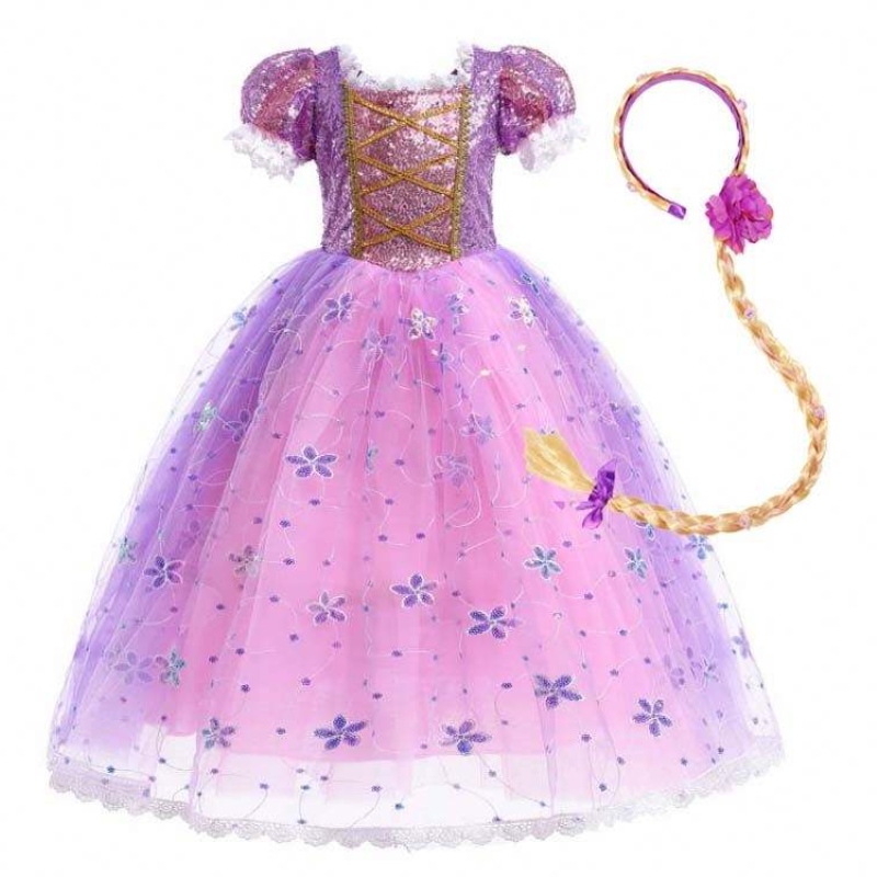 Nữ công chúa trang phục Rapunzel Puff Sleeve Sequin Cosplay Dress Purple với phụ kiện HCRS-007