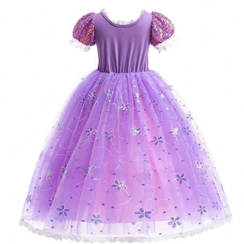 Nữ công chúa trang phục Rapunzel Puff Sleeve Sequin Cosplay Dress Purple với phụ kiện HCRS-007