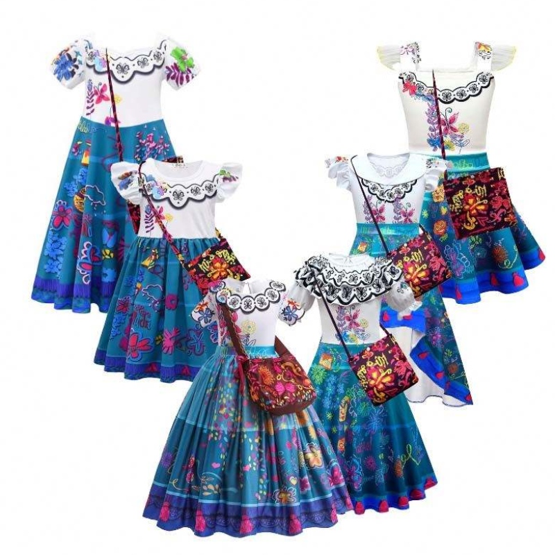 2022 Trẻ em Encanto Madrigal Princess Váy Trang phục Blue Mirabel váy từ Encanto với túi 100-160cm HCIS-001