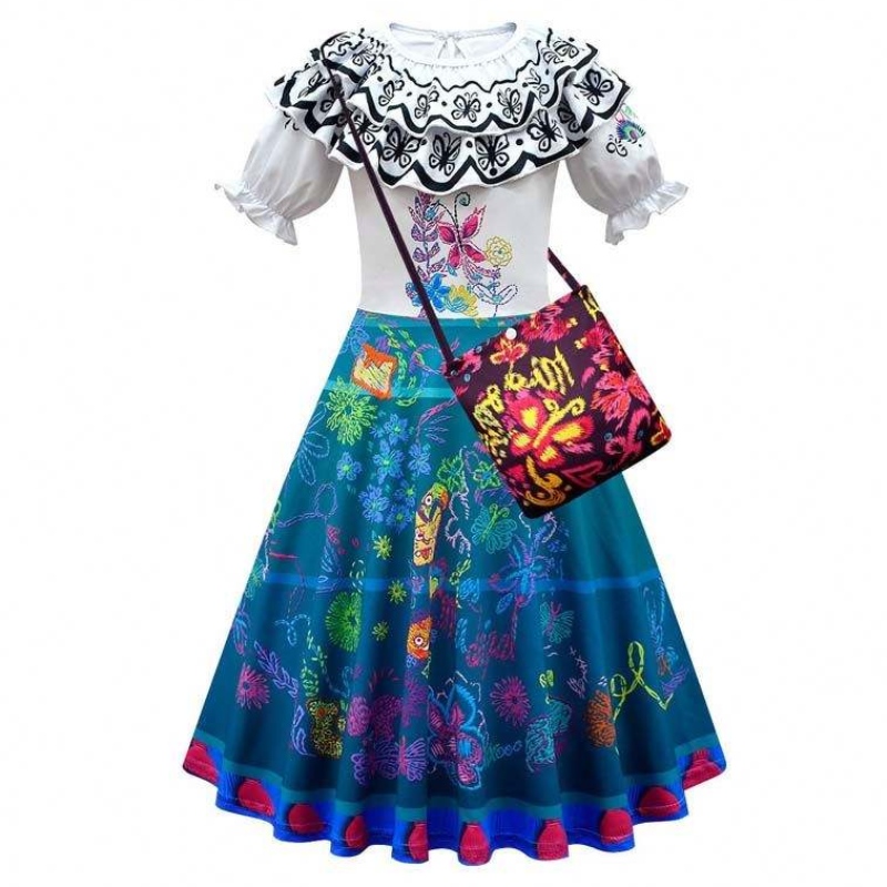 2022 Trẻ em Encanto Madrigal Princess Váy Trang phục Blue Mirabel váy từ Encanto với túi 100-160cm HCIS-001