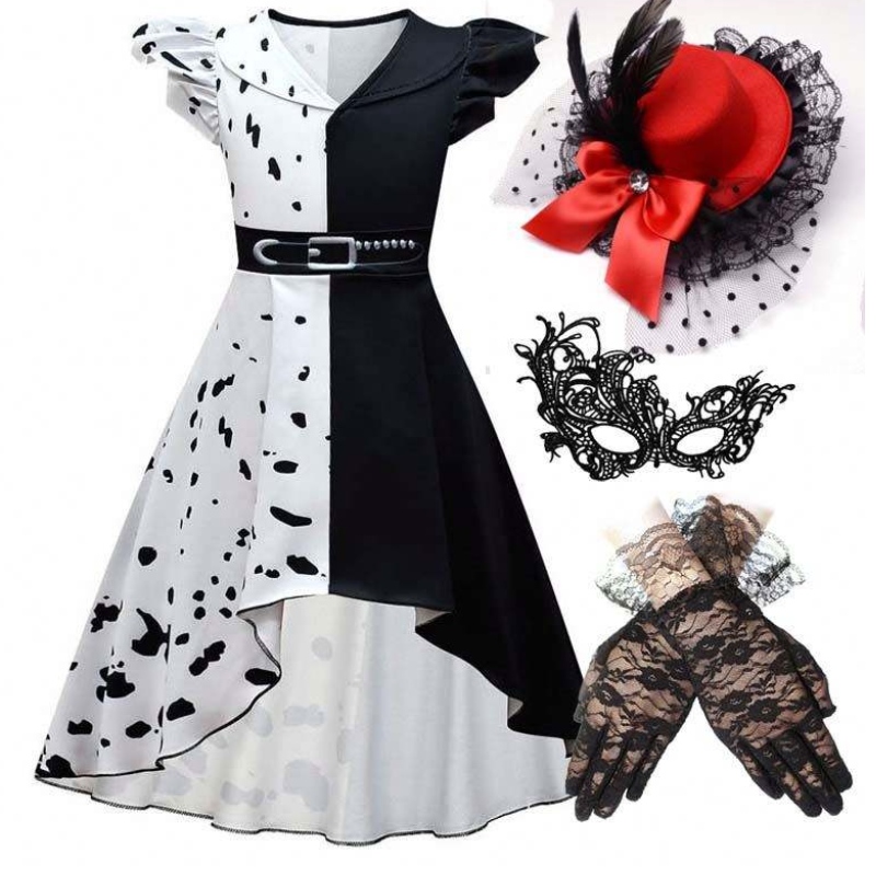 Trang phục cosplay Halloween Girls Black White Game Chơi Cruella Trang phục Full Set DGHC-141