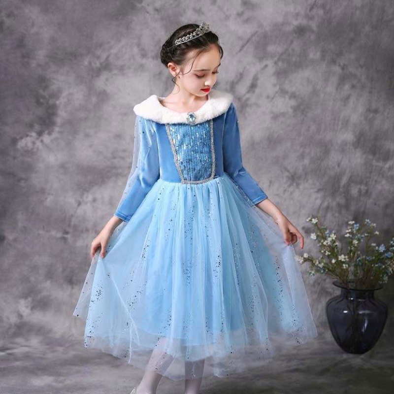 Halloween Cosplay Winter Warm Fancy Dress Up Elsa Dress Cosplay Trang phục với Cape HCGD-045