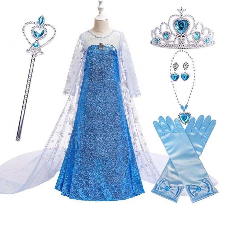 Trang phục trẻ em Cô gáinhỏ Váy xanh Nữ hoàng Cape Princess Elsa Dress HCGD-047
