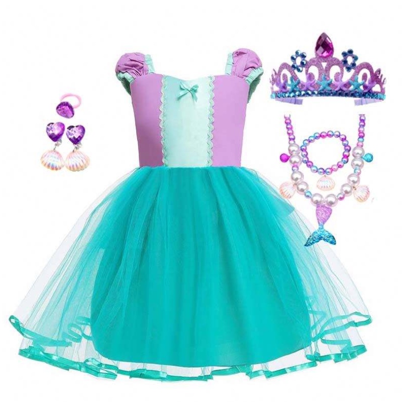 Little Angel Mermaid Alice Child Princess Fluffy Blue Tutu Mermaid Theme Dress cho bé gái HCMM-008