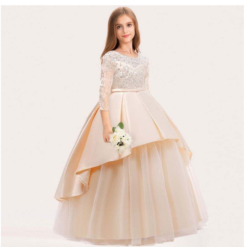 Baige Long Style Children Wedding Ball Girls Girls Design Kids Party Wear dài Frock 9101