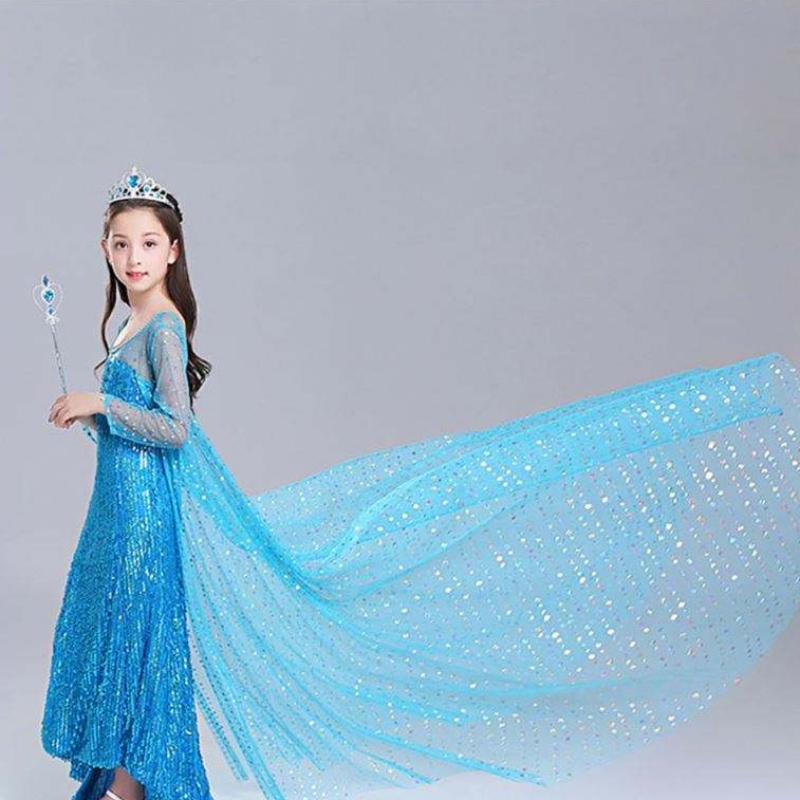 Elsa Dress Kids Girls Trang phục Snow Queen 2 Elsa màu xanh hồng sequined dài tay áo TV&trang phục phim cho các cô gái