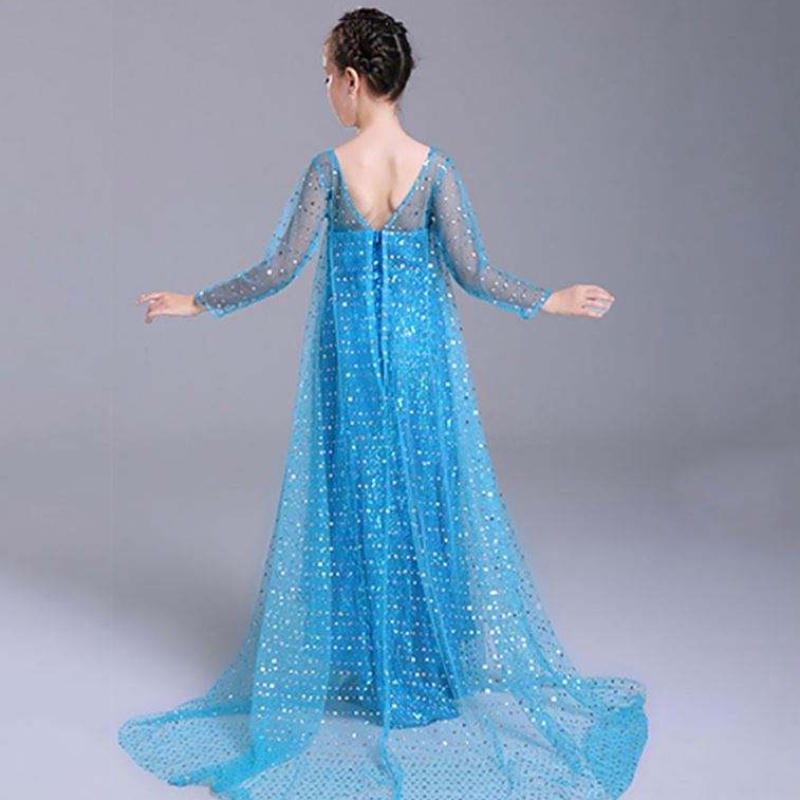 Elsa Dress Kids Girls Trang phục Snow Queen 2 Elsa màu xanh hồng sequined dài tay áo TV&trang phục phim cho các cô gái