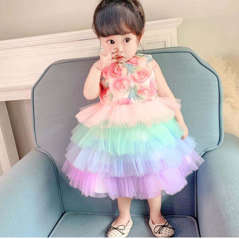 Baige Trẻ sơ sinh Cô gái hoa sinhnhật Princess Dress Bánh trang phục hoa chính thức