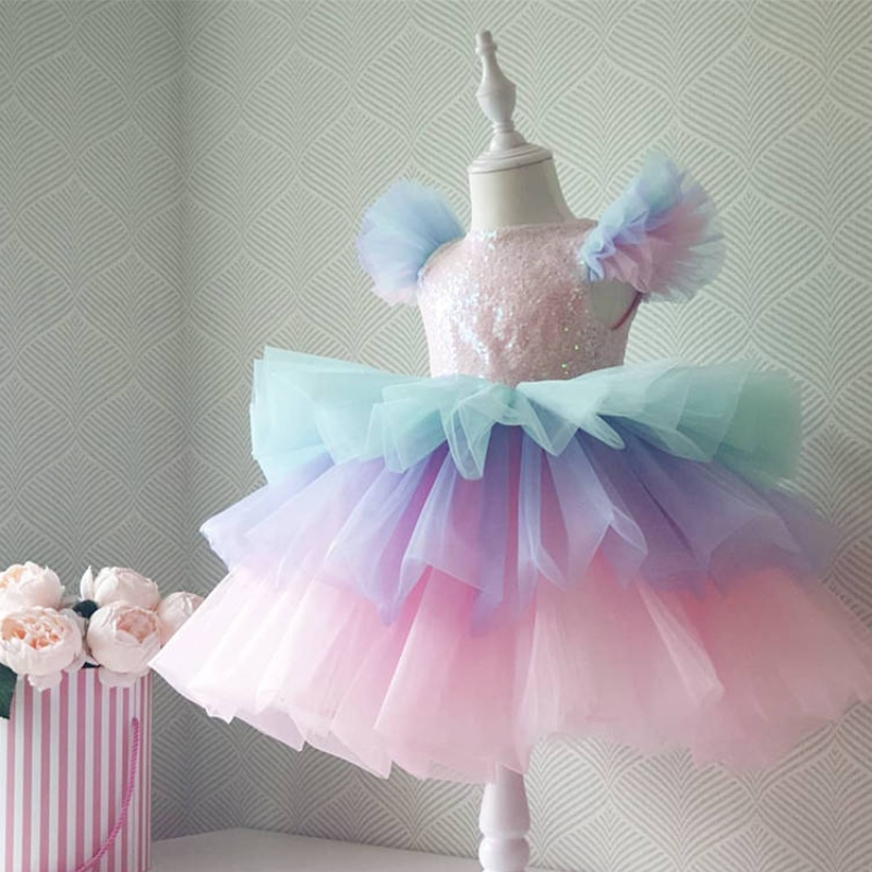 Cô gái trang phục công chúa trang trọng trẻ em ren ren cầu vồng buổi tối thanh lịch bữa tiệc Tutu Prom áo choàng trẻ em cộng đồng đám cướin Trang phục