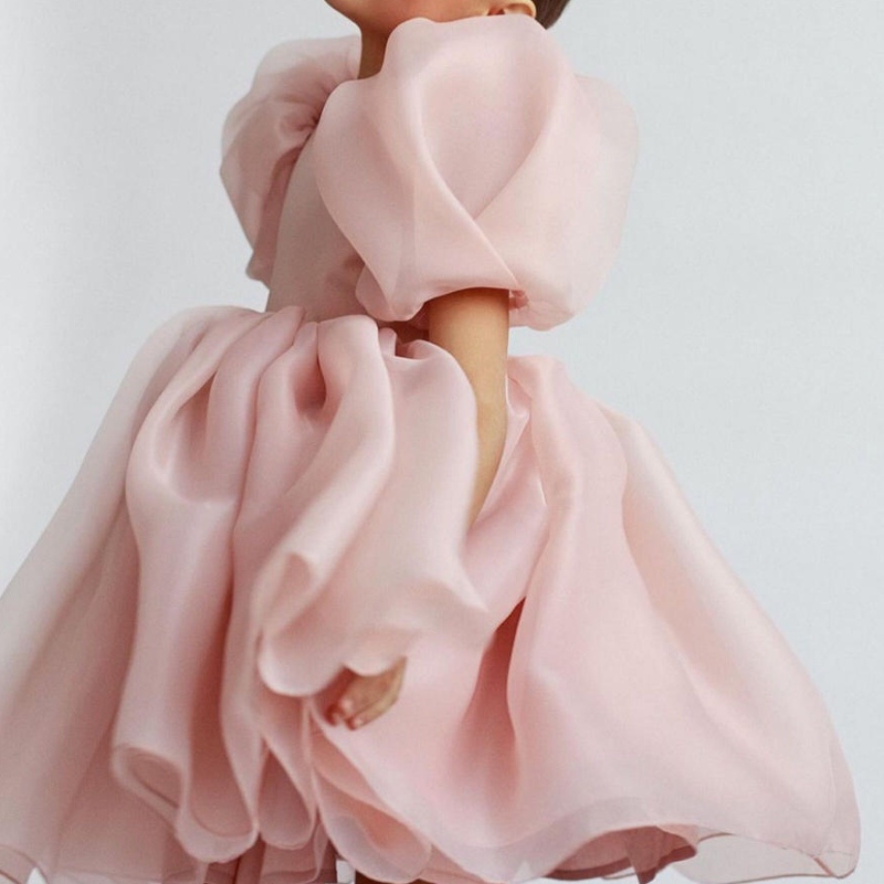 Cô gái thời trang công chúa trang phục cổ điển tulle trẻ em vestido puff tay áo hồng tiệc cưới sinhnhật tutu trẻ em váy áo choàng
