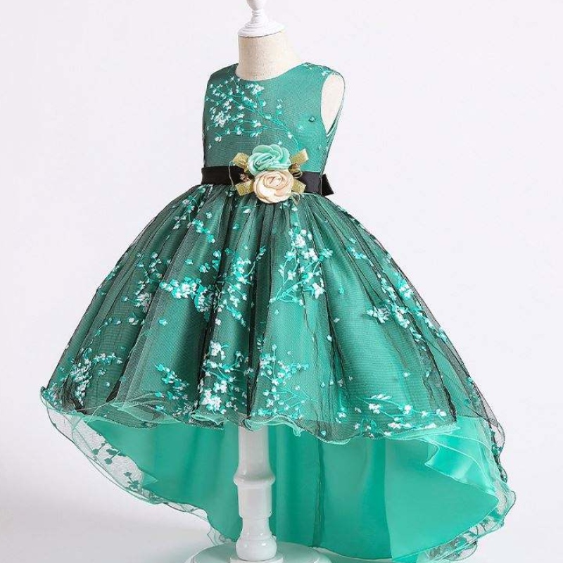 Baige Children Dress Girls Bow Wedding áo choàng theo dõi bữa tiệc phương Tây mặc trang phục công chúa chính thức