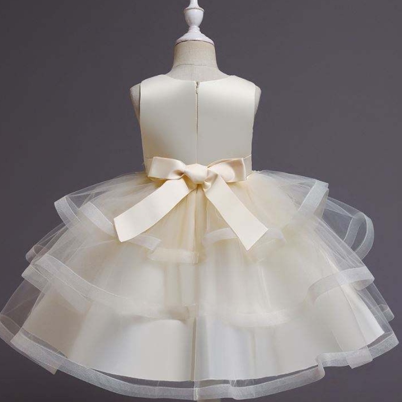 Baige Flower Girl Dress Kids Party áo choàng trẻ em váy công chúa với hạt dài đầu gối quần áo sinhnhật