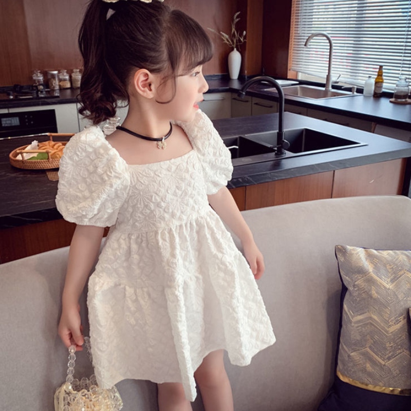 Phong cách phương Tây của trẻ em váy công chúa Puff Sleeves cho bé gái da trắng
