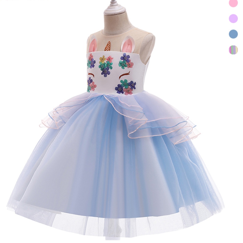 Fancy đầy màu sắc cầu vồng màu hồng Halter Tutu Child Kid Baby Dresses Girls Unicorn Princess Dress cho 3-11năm cô gái