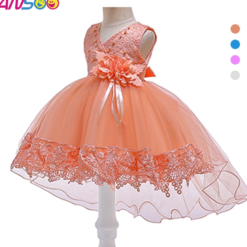 Ansoo Europee và American Baby Dress ren Pink Princess Trang phục cho bữa tiệc 100ngày