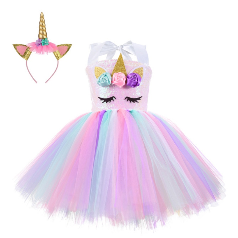 Trang phục dự tiệc sequin Unicorn Princess Trang phục cho các cô gái 1-10y với chiếc váy sinhnhật của Birthband Birthday