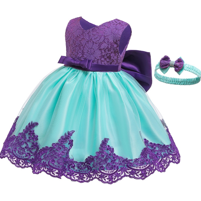 Váy hoa cô gái trẻ em Bowknot Váy cưới Girls Summer Princess Dress với Headband