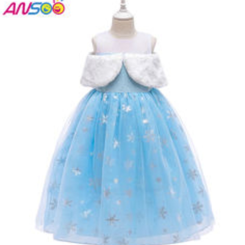 Ansoo2021 Trẻ em của cô gái thời trang Elsa Girl Wool Cổ áo Váy công chúa trang phục xinh đẹp