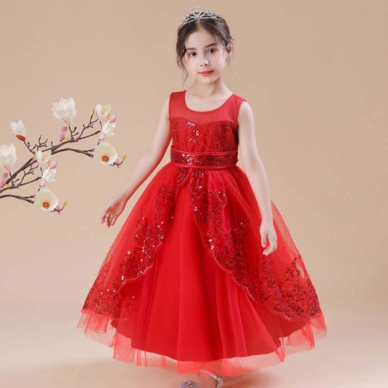 Baige hoa cô gái váy trắng trẻ em bé gái sequined váy cưới công chúa áo choàng