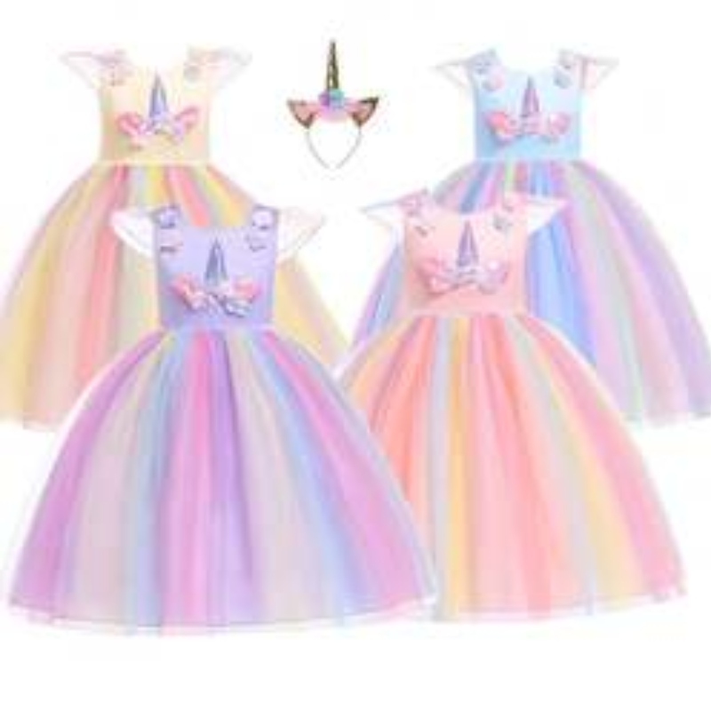 Baige Amazon Bán các cô gáibaby Girls Unicorn Princesstutu Dress Flower Girls Rainbow Dress Bữa tiệc sinhnhật Trang phục Trẻ em Mùa hè Tulle