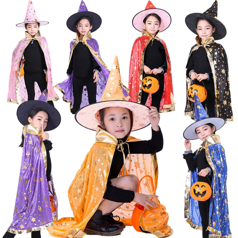 Halloween Cloak Children Cosplay Phù thủy phù thủy Cloak Magicic Wizard Wizard Hiệu suất Trang phục Mũ trang phục
