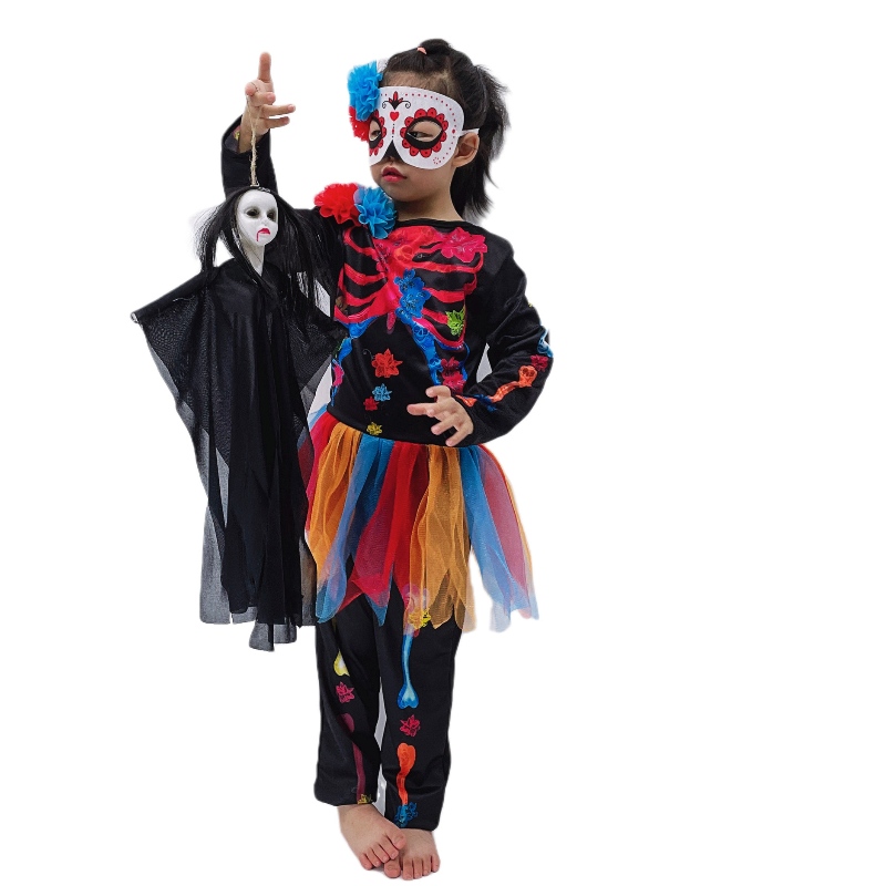Phong cách mới trang phục Halloween bộ xương thời trang trẻ em đáng sợ Trang phục kinh dị Sọ đồ áo liền quần trang phục dành cho trẻ em