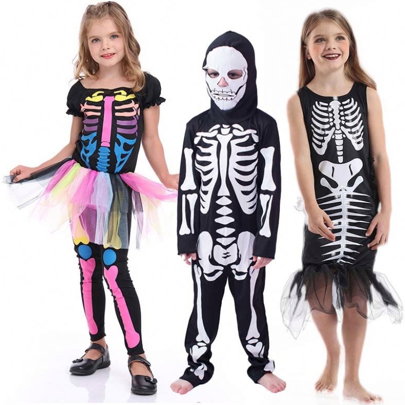 Halloween Fearsome Dress Up Skeleton Girl Boy Kids Bones Trang phục HCVM-002