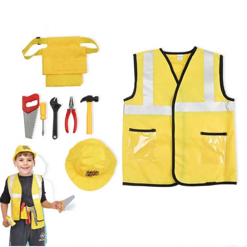 Kid Buildernghềnghiệp ăn mặc quần áo Trang phục côngnhân Xây dựng với dụng cụ Vest Vest Hat HCBC-002