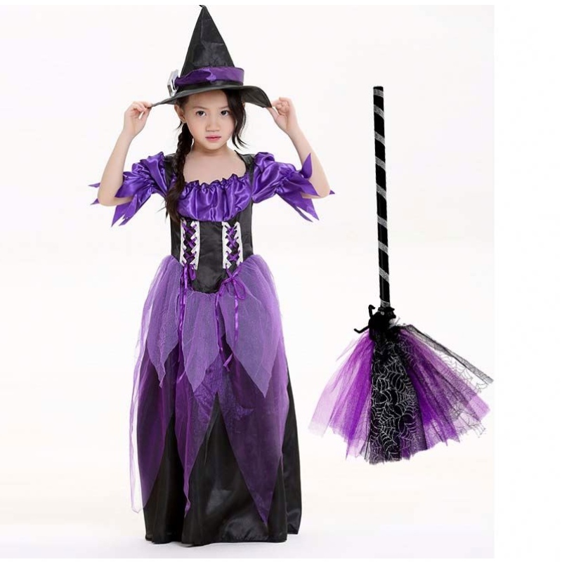 Lễ hội tiệc Carnival Mardi Gras Fantasia Child Kids Girl Fairytale Purple Witch Trang phục trẻ em với mũ HCVM-015