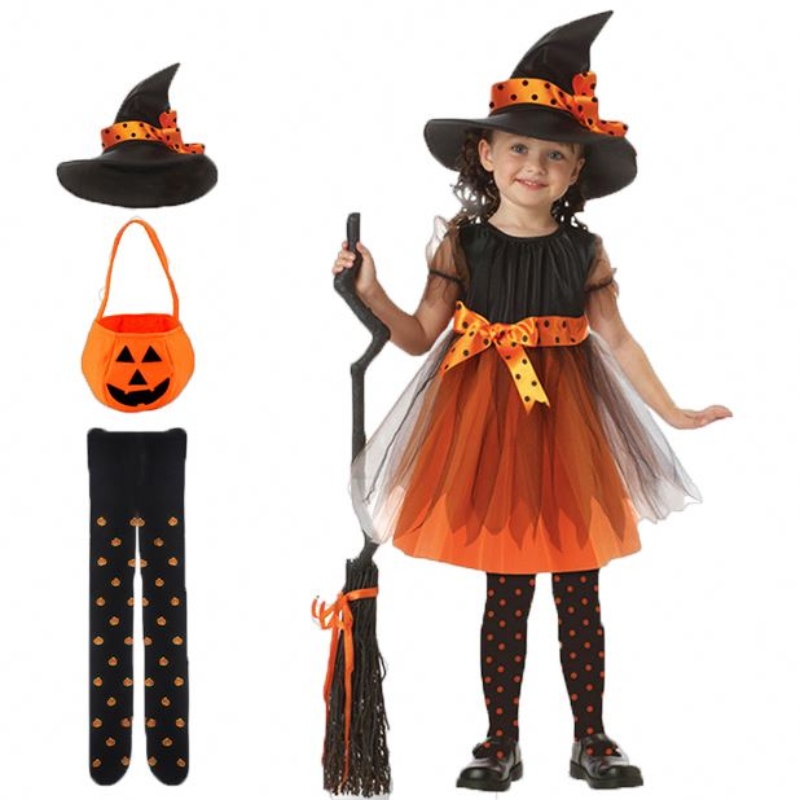 Phù thủy trang phục bộ quần áo bộ mũ túi bíngô pantyhose trẻ em gái Halloween cosplay trang phục phù thủy