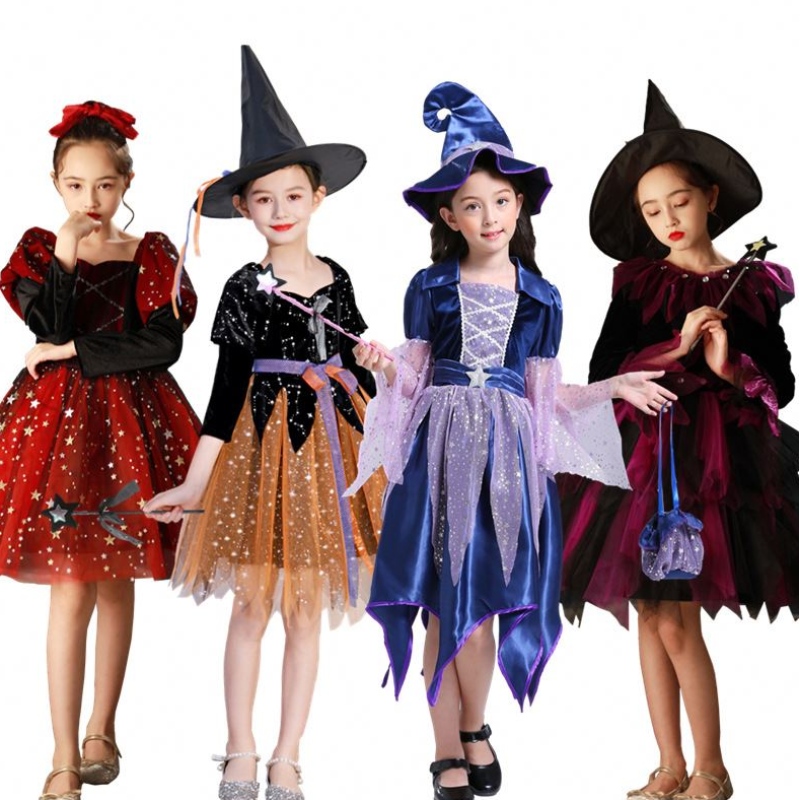 Trang phục Phù thủy mới Cosplay Girls Trang phục Halloween cho trẻ em Giáng sinh Trang phục công chúa quần áo mùa đông với mũ